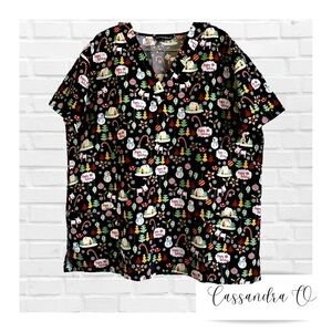 Cassandra O Christmas Happy Holiday Nurse’s Scrub Shirt Women’s Size 2XL NWOT
